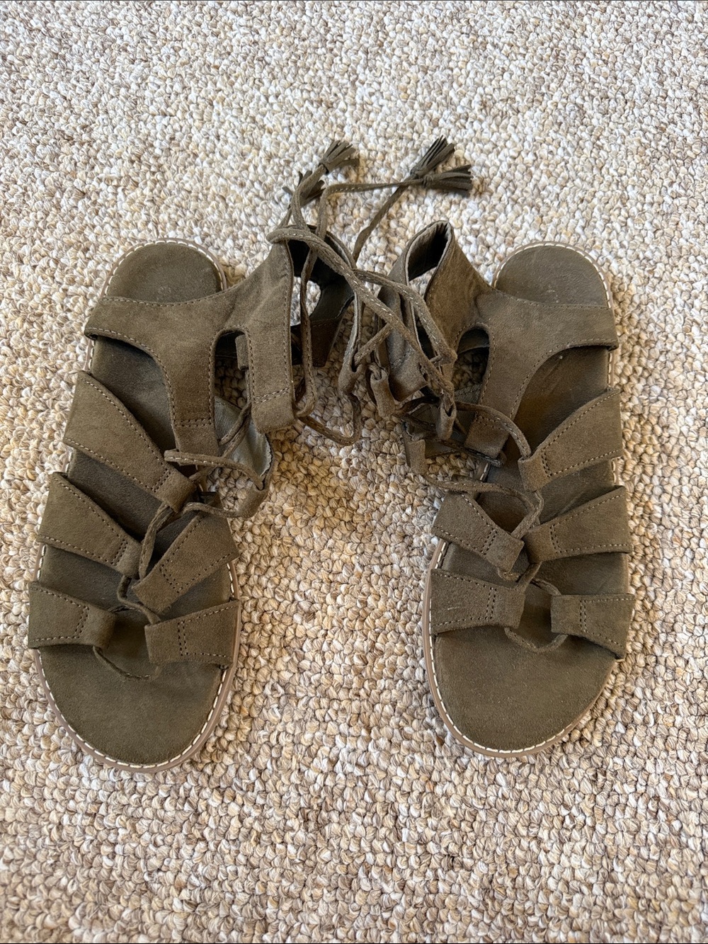 Old Navy Olive Suede Lace-Up Gladiator Sandals